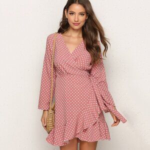 NEW!! Size 4 Polka Dot Ruffle Wrap Dress in Pink